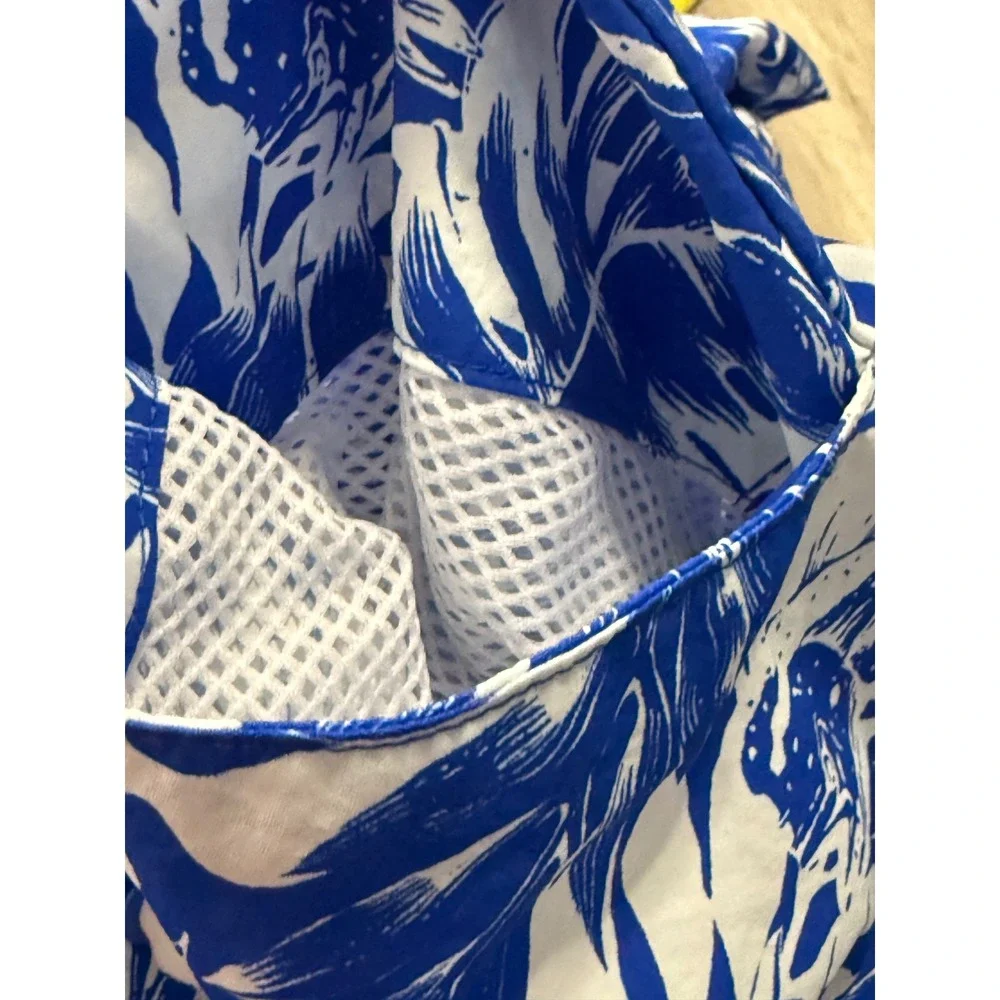 Columbia Men's Swim Trunks M Blue White Print Elastic Waist‎ Drawstring Pockets